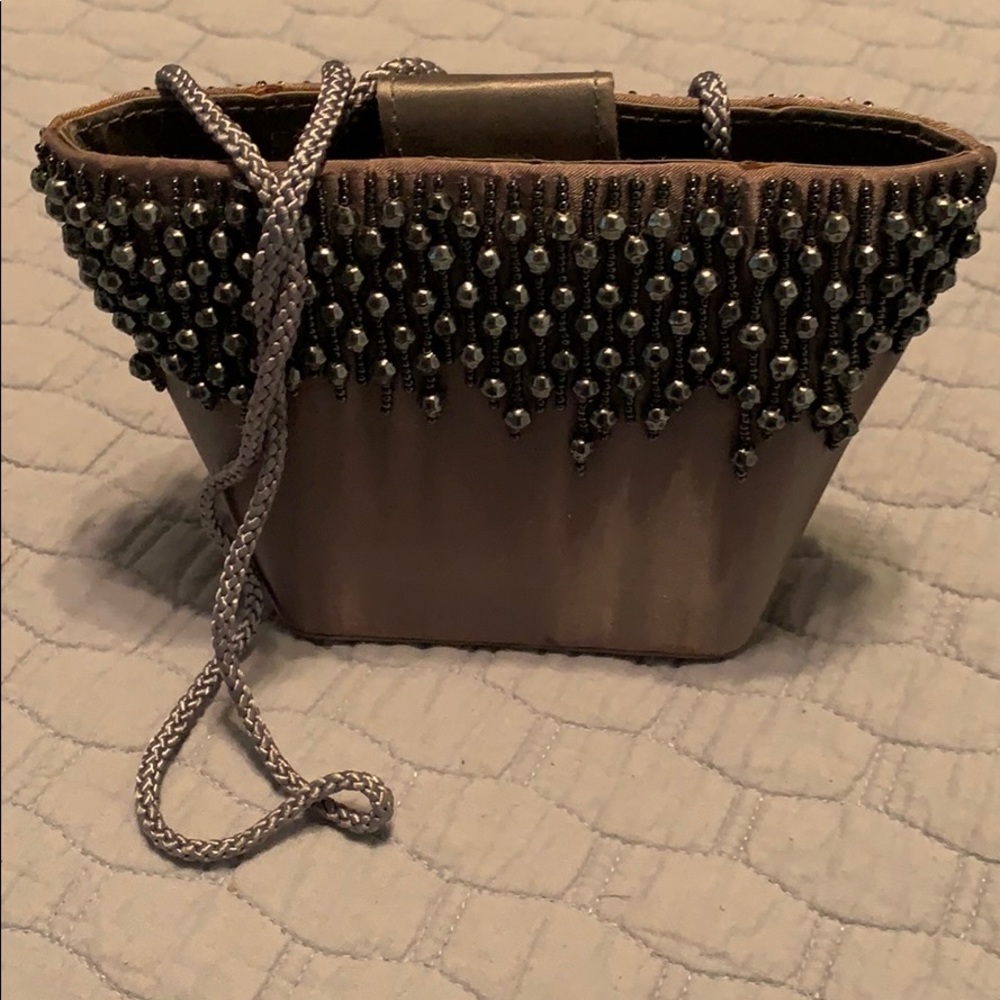 Grey with sparkly bead accent evening bag